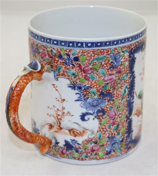 A Chinese export famille rose mandarin mug, Qianlong period, height 13.5cm